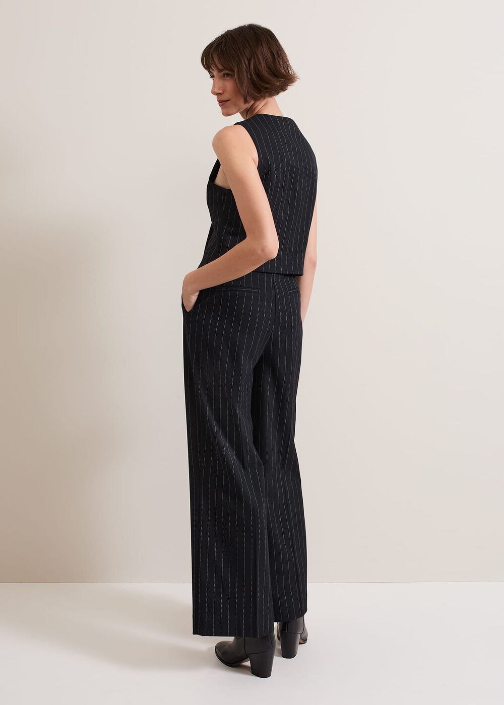 Pia Pinstripe Wide Leg Trousers - Navy