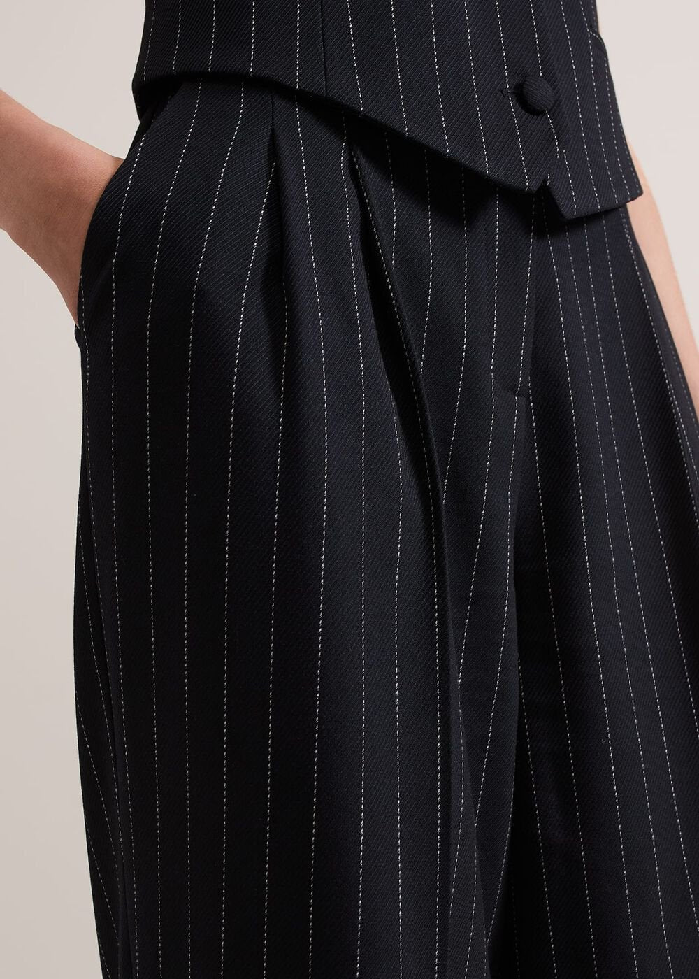 Pia Pinstripe Wide Leg Trousers - Navy