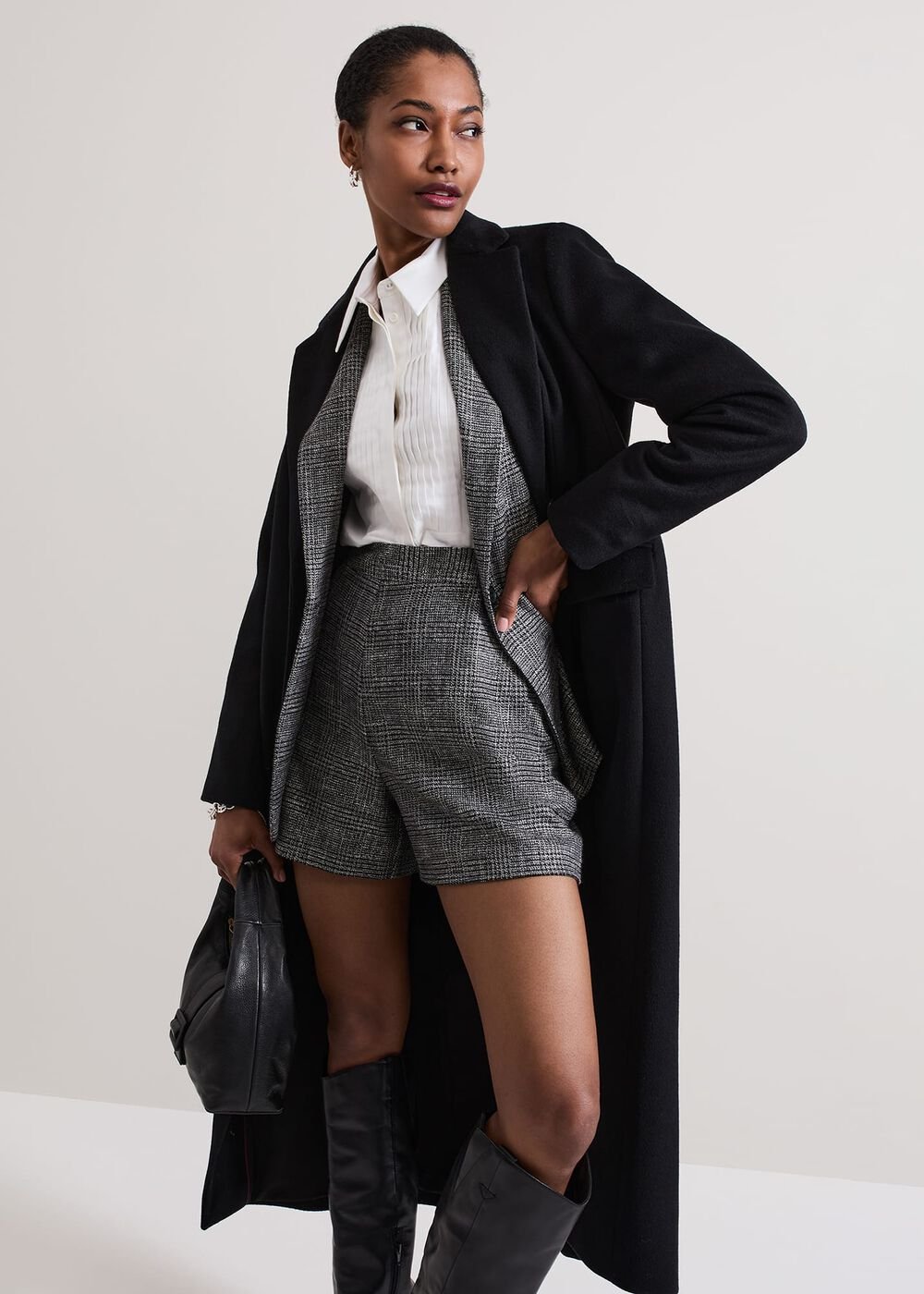 Evie Check Shorts - Grey