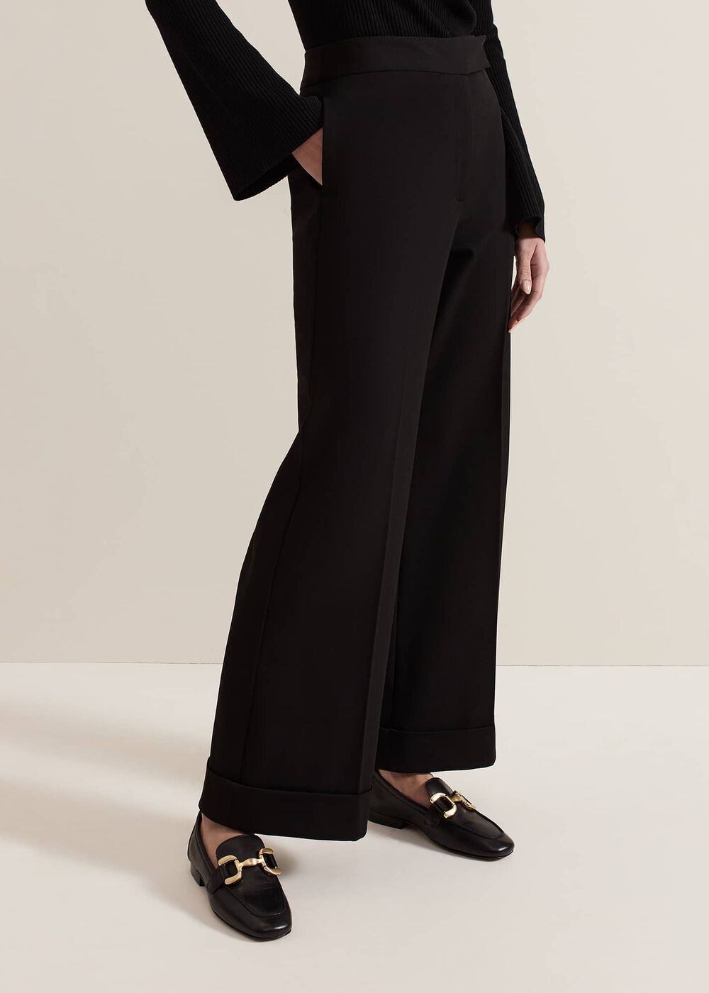 Petite Trixie Turn Up Hem Trouser - Black