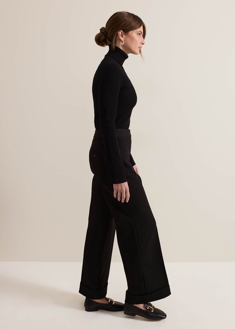 Petite Trixie Turn Up Hem Trouser - Black