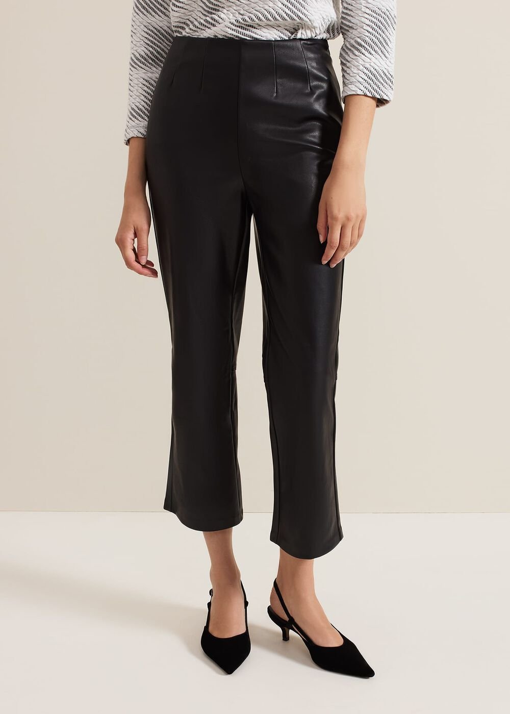 Mya Black Pu Crop Trousers - Black