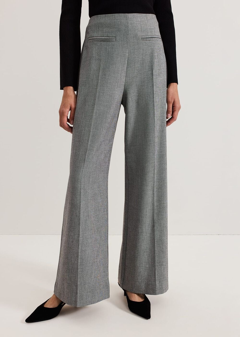 Dilly Pleat Detail Wide Leg Trouser - Grey