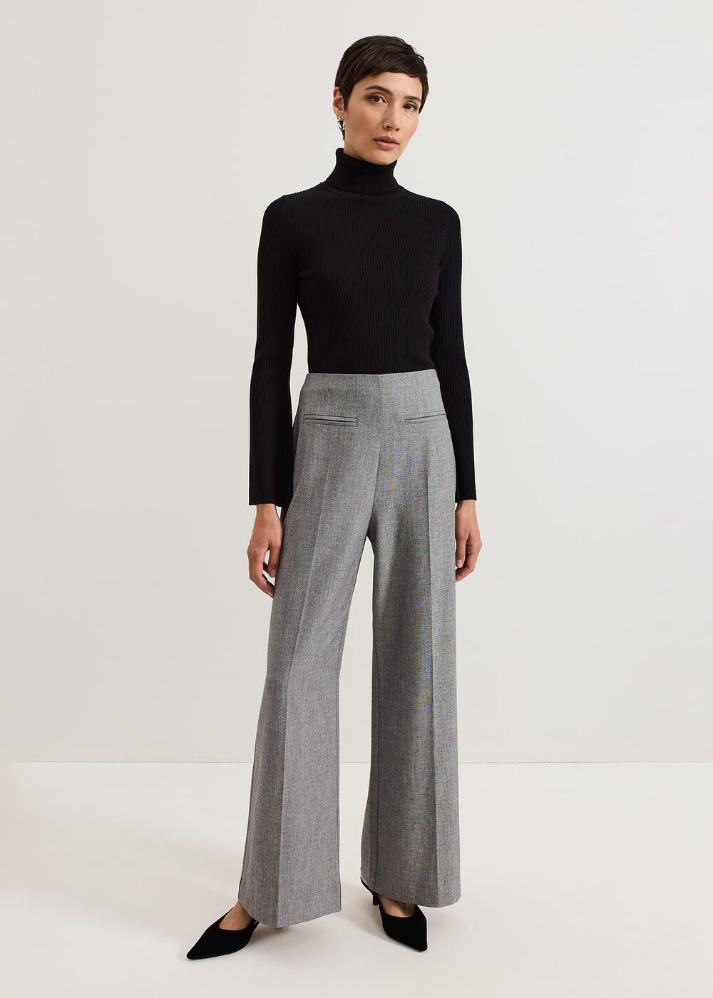 Dilly Pleat Detail Wide Leg Trouser - Grey