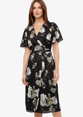 Tasha Floral Wrap Dress - Black