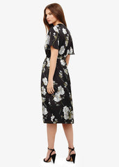 Tasha Floral Wrap Dress - Black