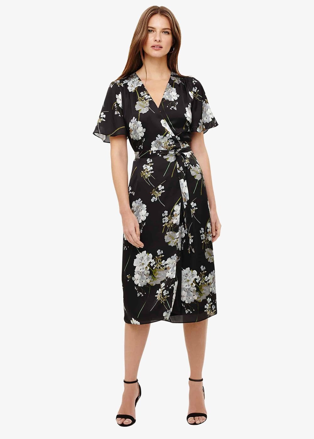 Tasha Floral Wrap Dress - Black
