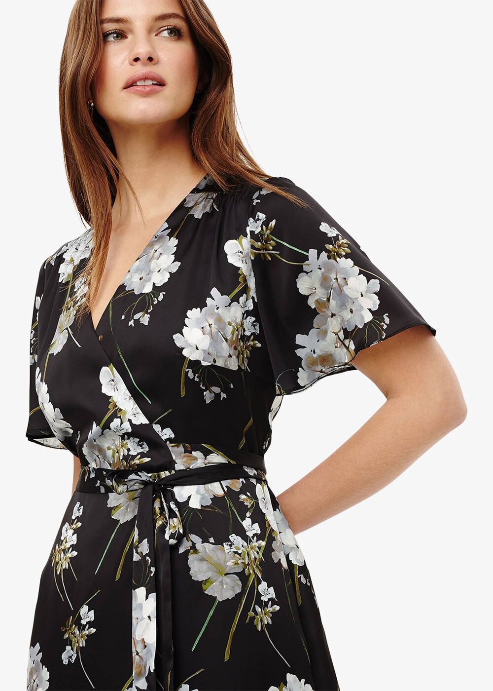 Tasha Floral Wrap Dress - Black