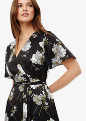 Tasha Floral Wrap Dress - Black