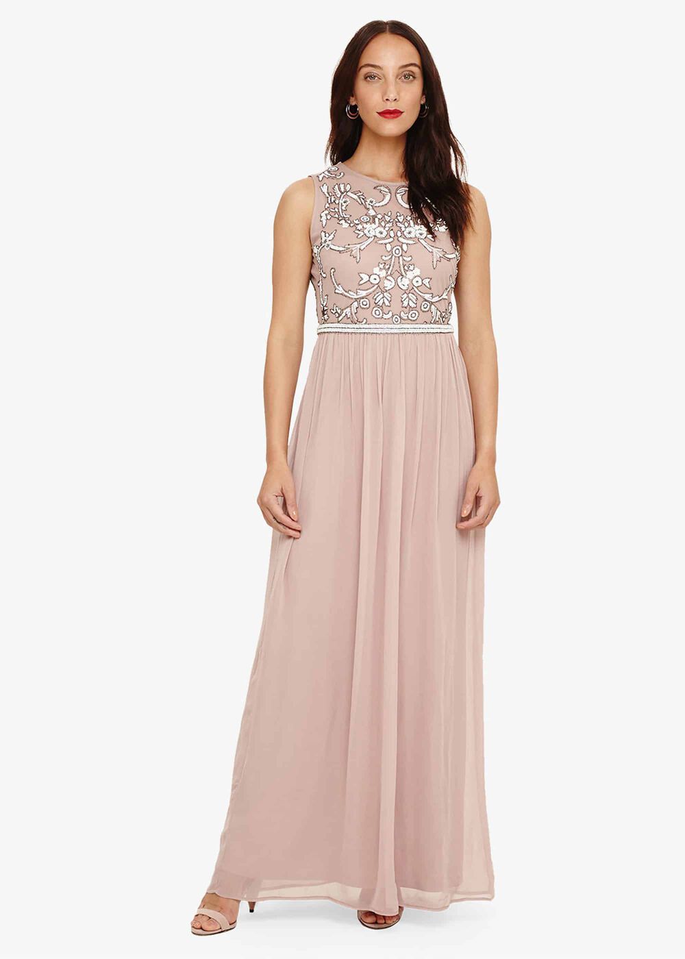 Zahara Embellished Maxi Dress - Nude/White