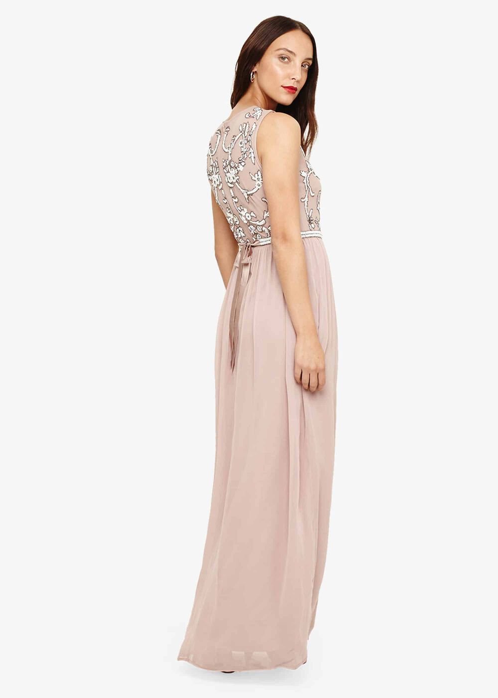 Zahara Embellished Maxi Dress - Nude/White