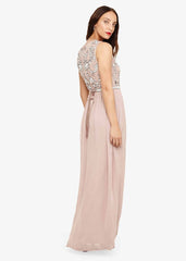 Zahara Embellished Maxi Dress - Nude/White