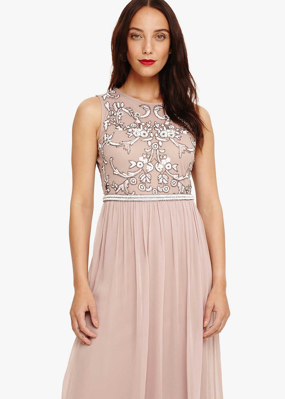 Zahara Embellished Maxi Dress - Nude/White