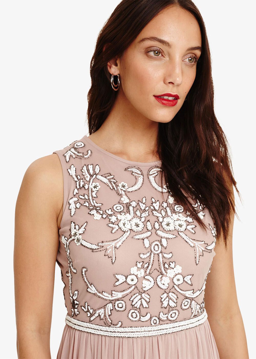 Zahara Embellished Maxi Dress - Nude/White