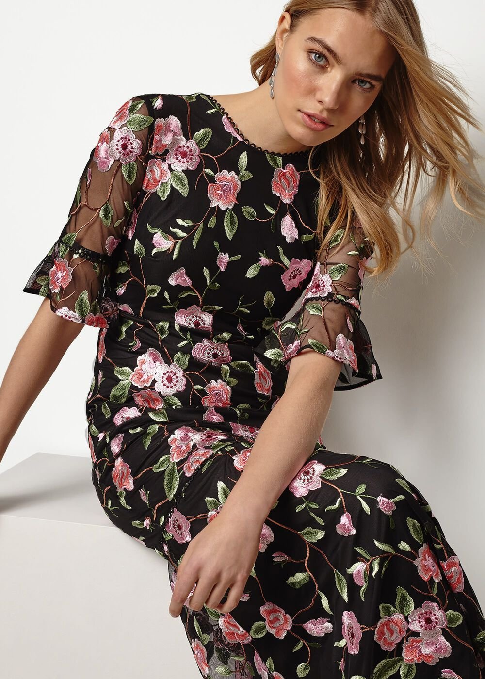 Antonette Embroidered Maxi Dress - Black/Multi