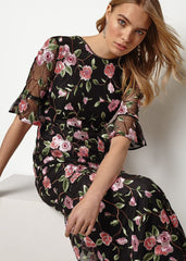 Antonette Embroidered Maxi Dress - Black/Multi