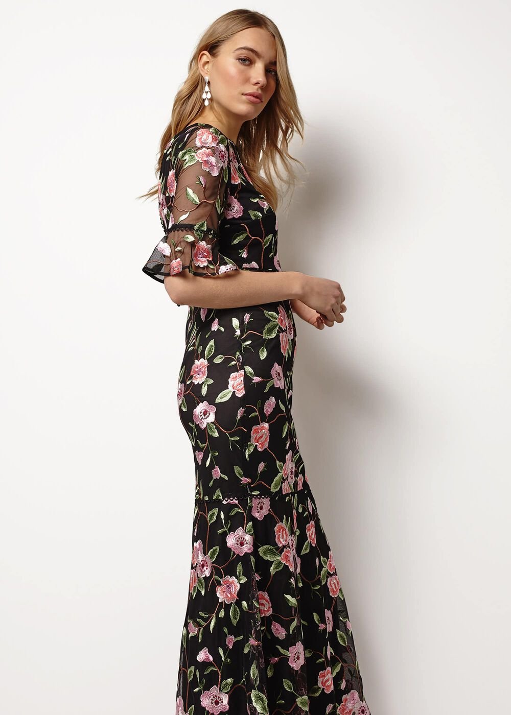 Antonette Embroidered Maxi Dress - Black/Multi