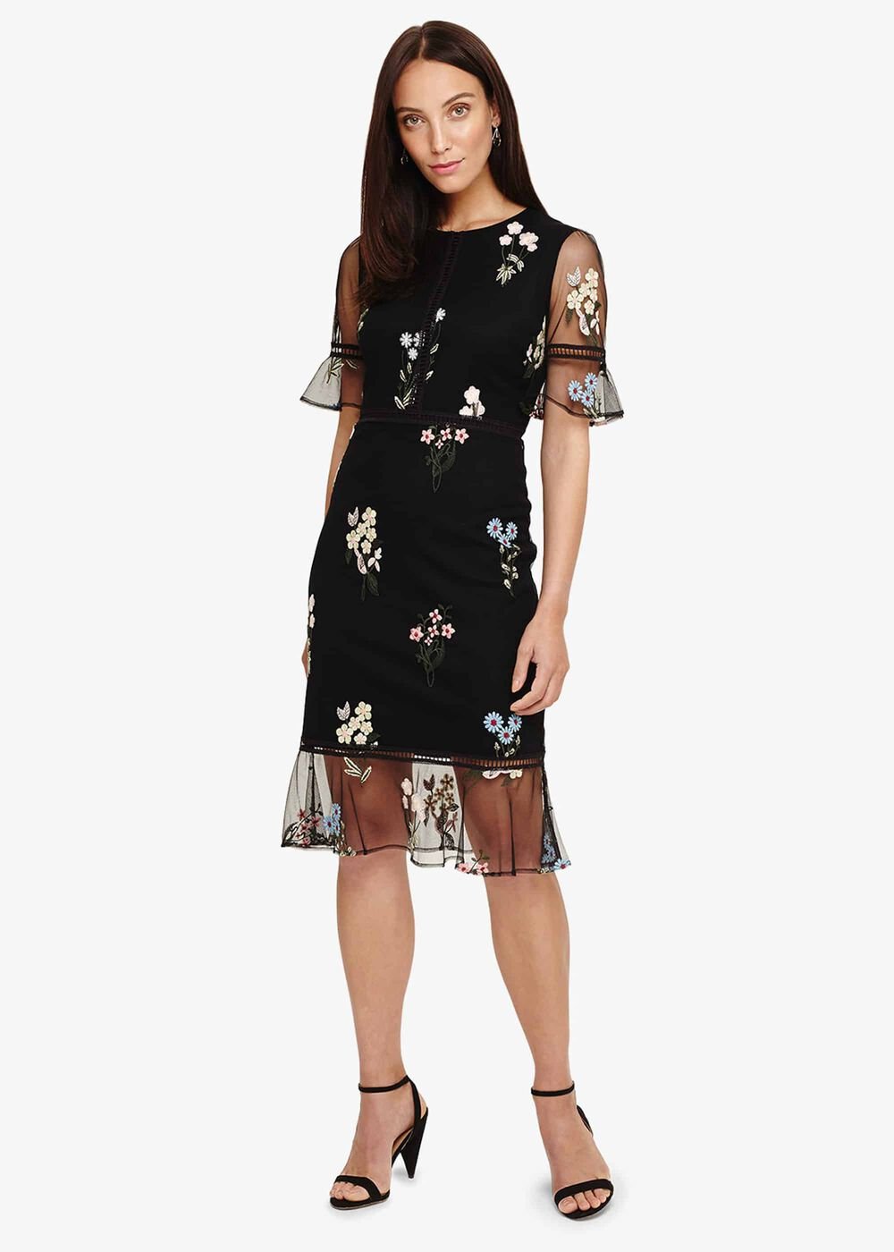 Ditsy Embroidered Dress - Black