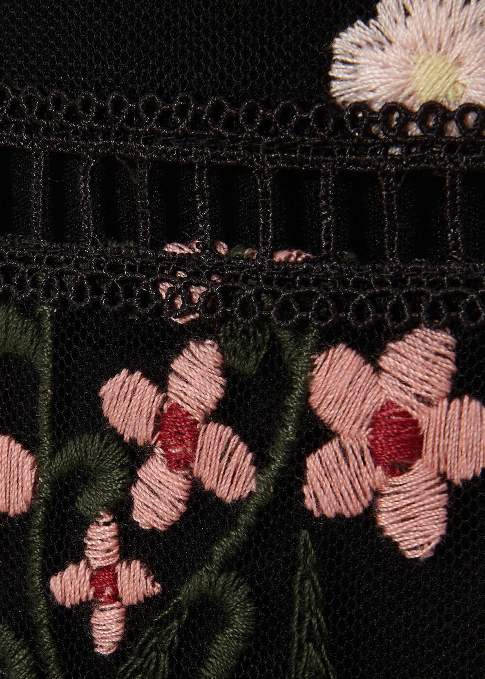 Ditsy Embroidered Dress - Black