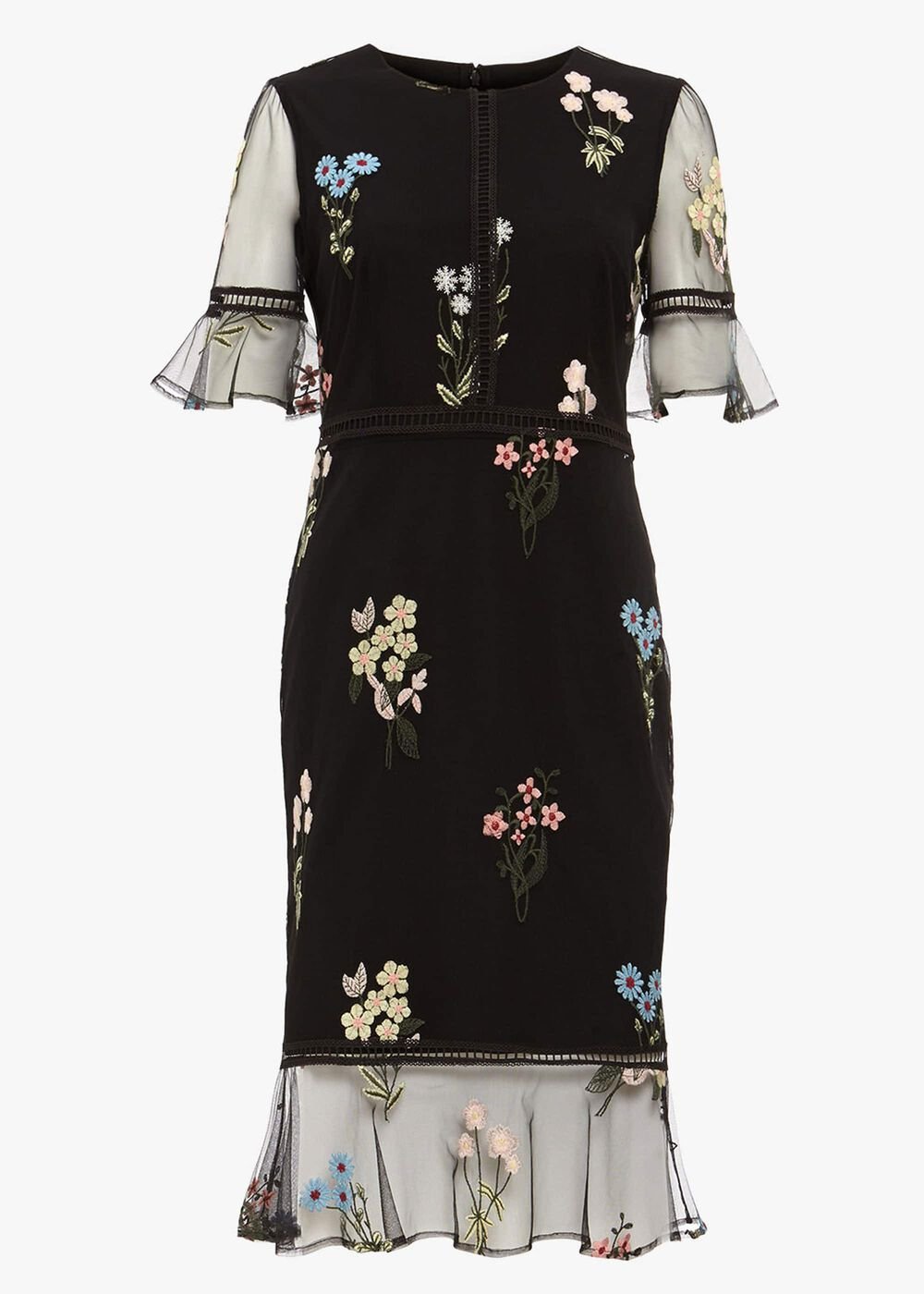 Ditsy Embroidered Dress - Black