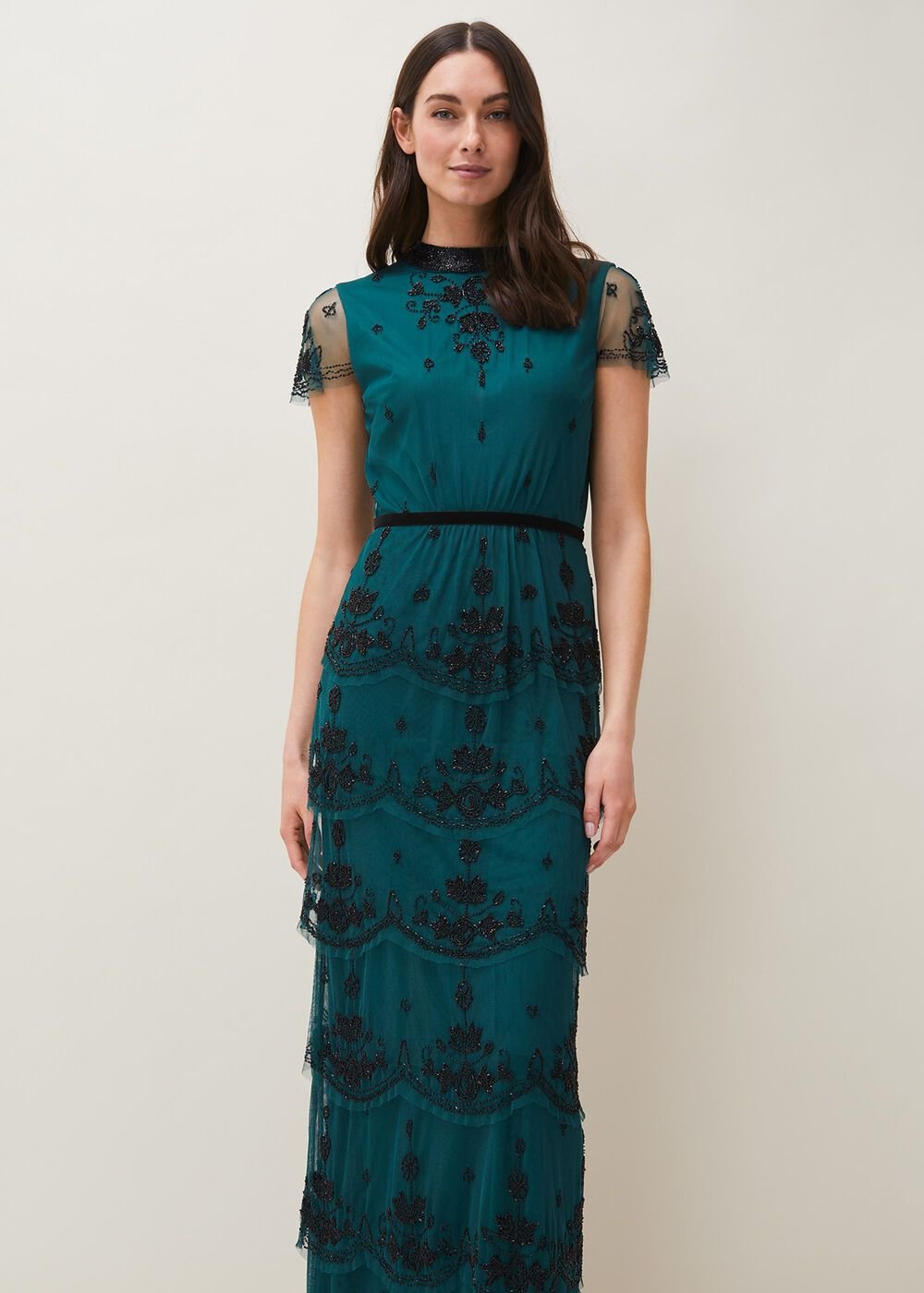 Roberta Layered Maxi Dress - Black/Forest