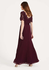 Elisabetta Lace Pleated Dress - Berry