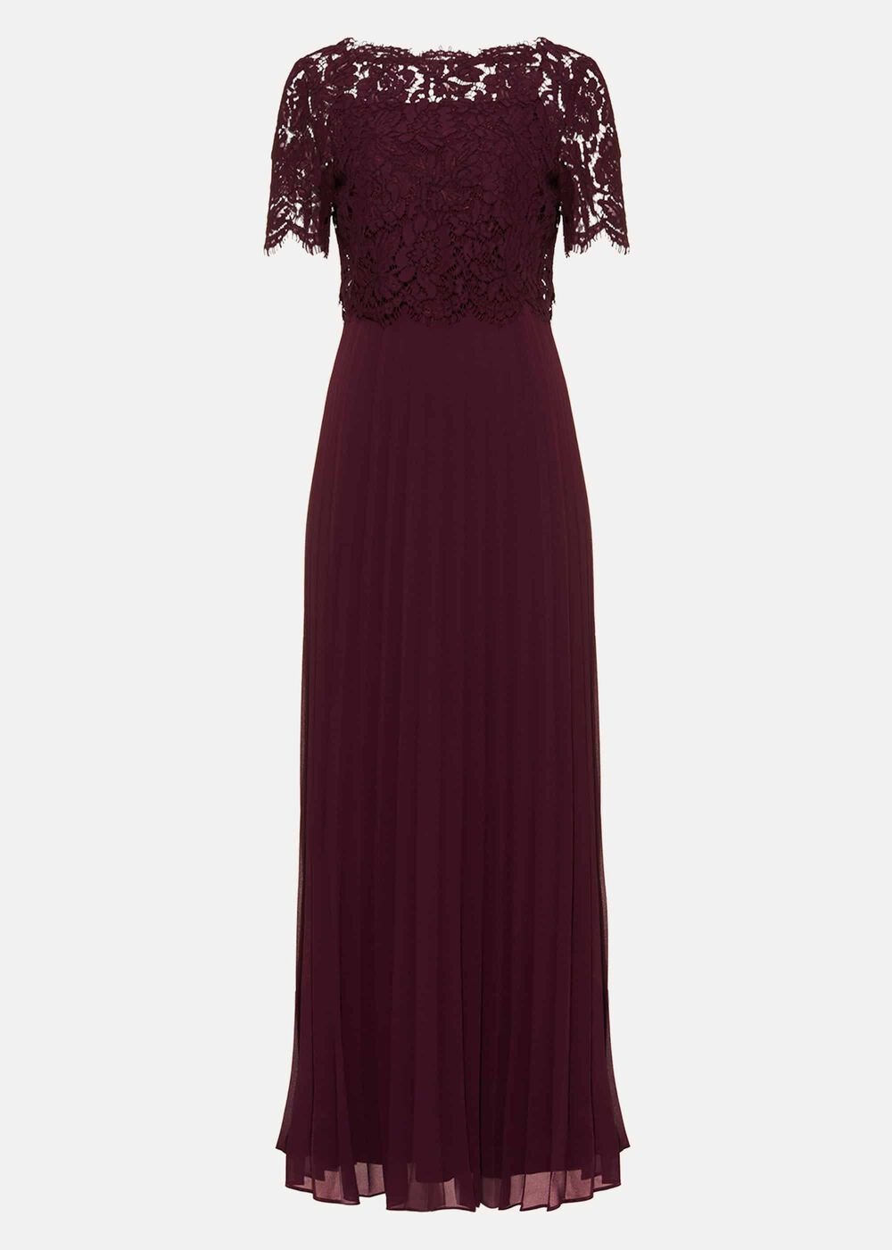 Elisabetta Lace Pleated Dress - Berry