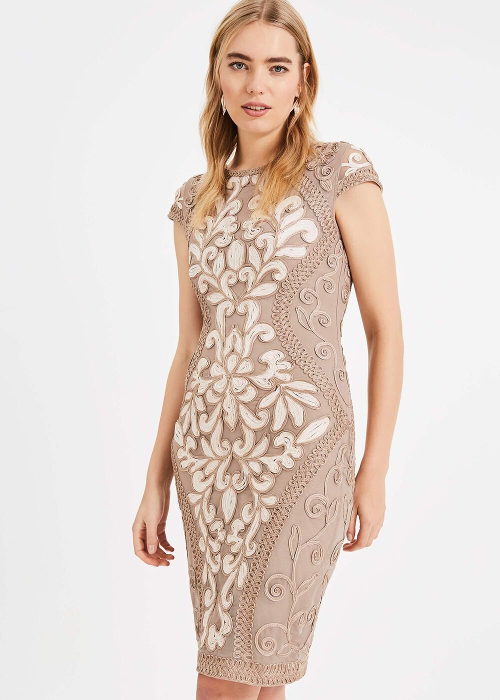 Perdy Tapework Lace Dress - Latte/Cream