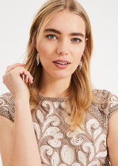 Perdy Tapework Lace Dress - Latte/Cream