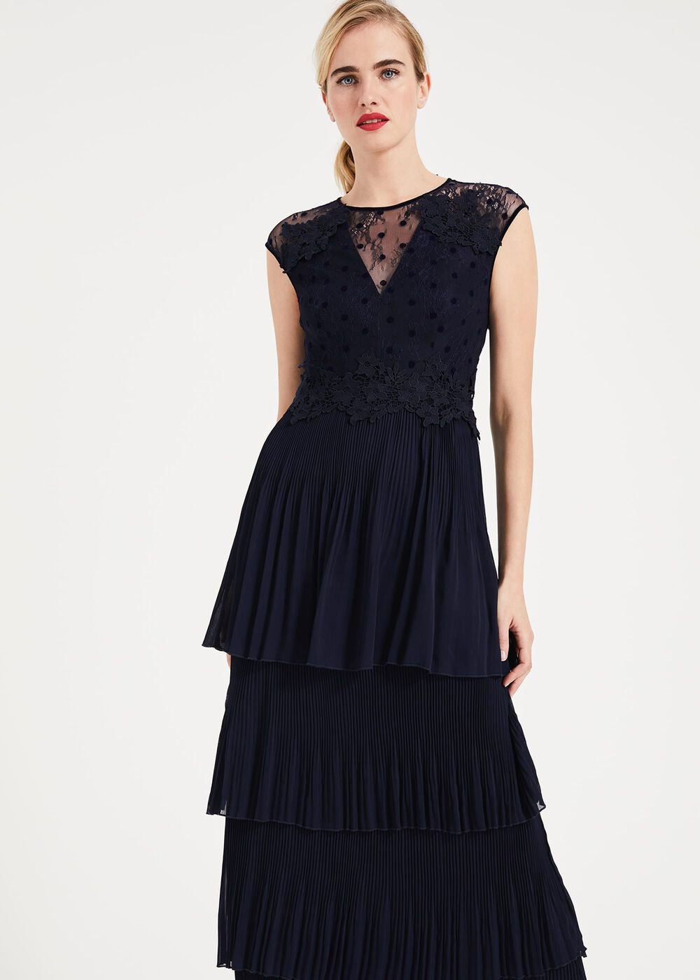 Oiriana Pleated Lace Maxi Dress - Navy