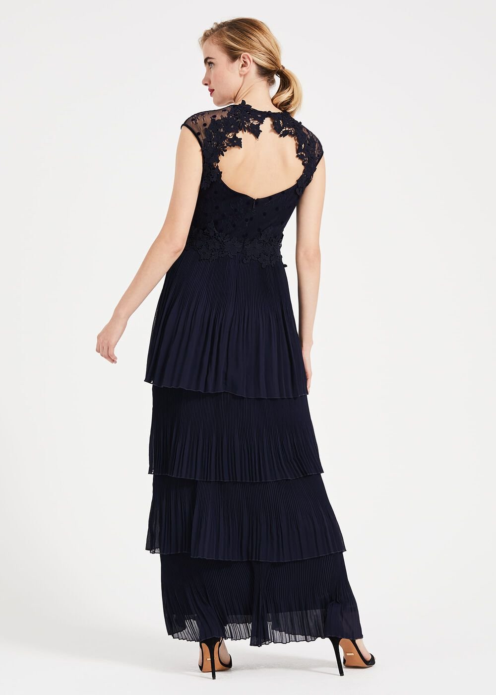 Oiriana Pleated Lace Maxi Dress - Navy