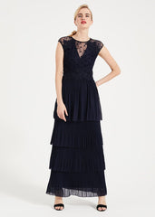 Oiriana Pleated Lace Maxi Dress - Navy