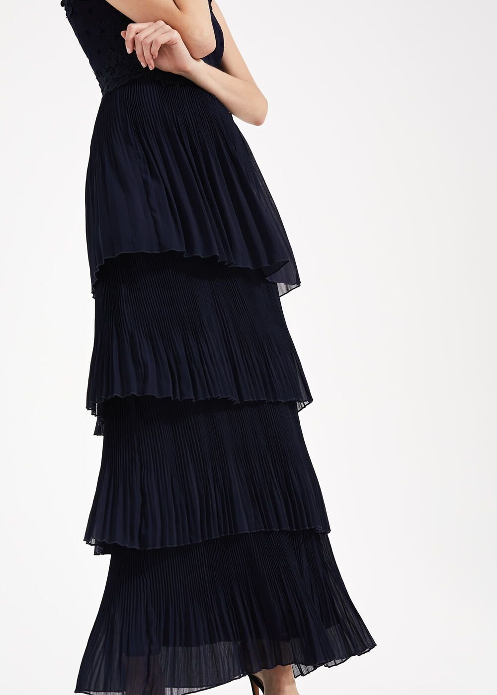 Oiriana Pleated Lace Maxi Dress - Navy