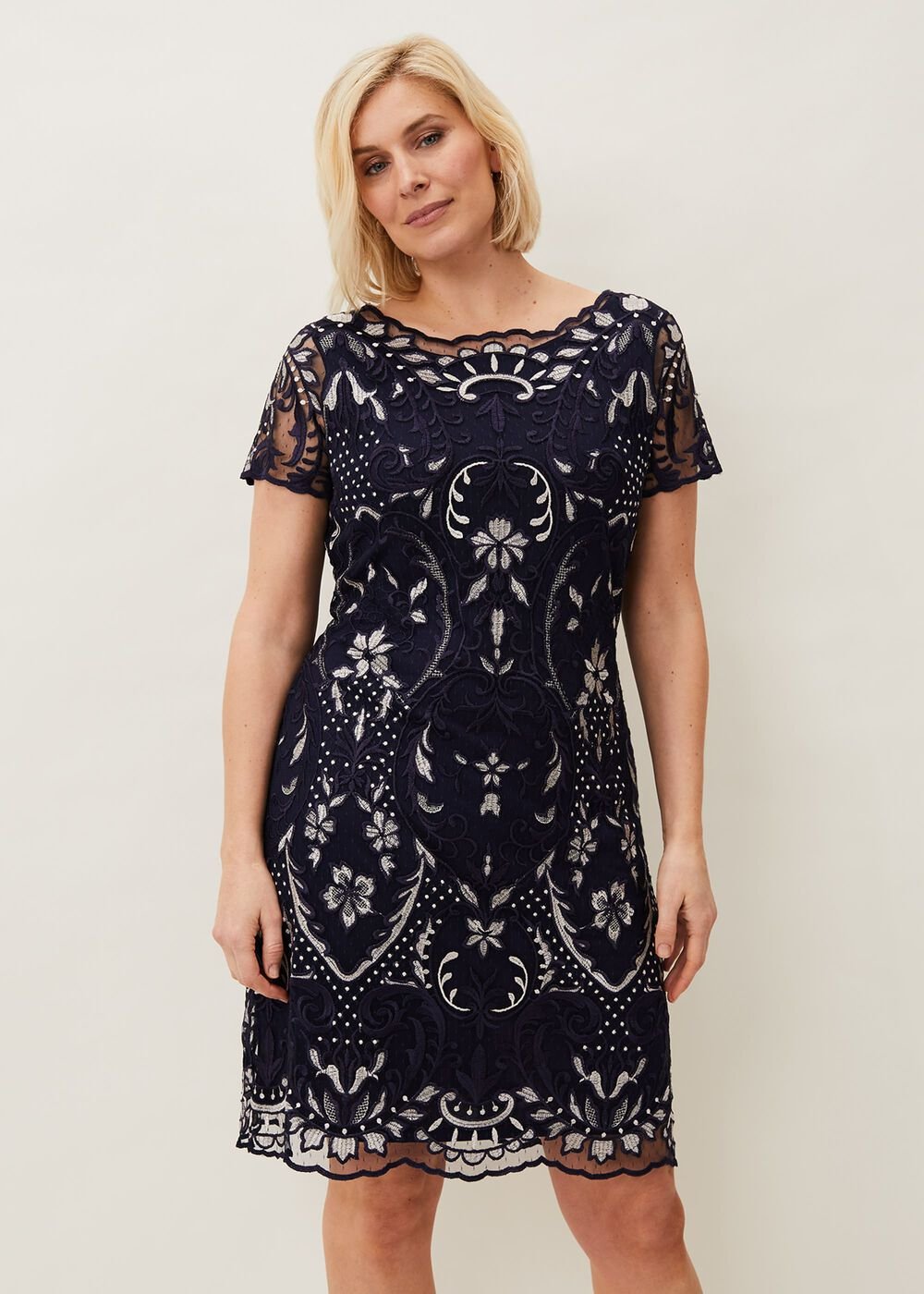 Lizzy Embroidered Dress - Navy/Ivory