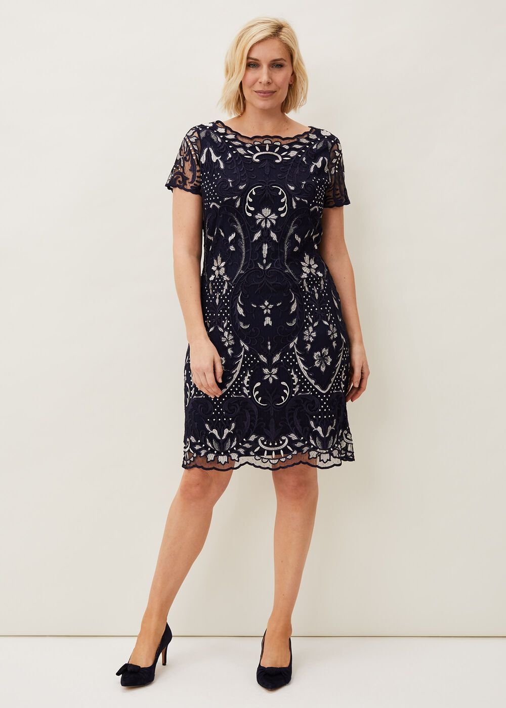 Lizzy Embroidered Dress - Navy/Ivory