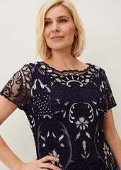 Lizzy Embroidered Dress - Navy/Ivory