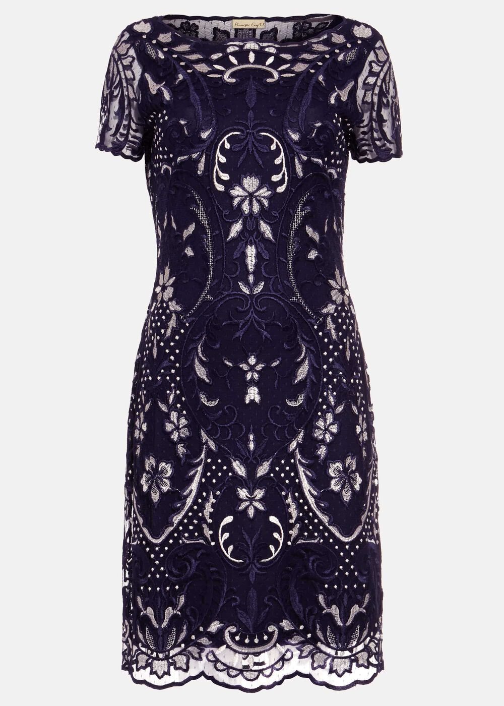 Lizzy Embroidered Dress - Navy/Ivory