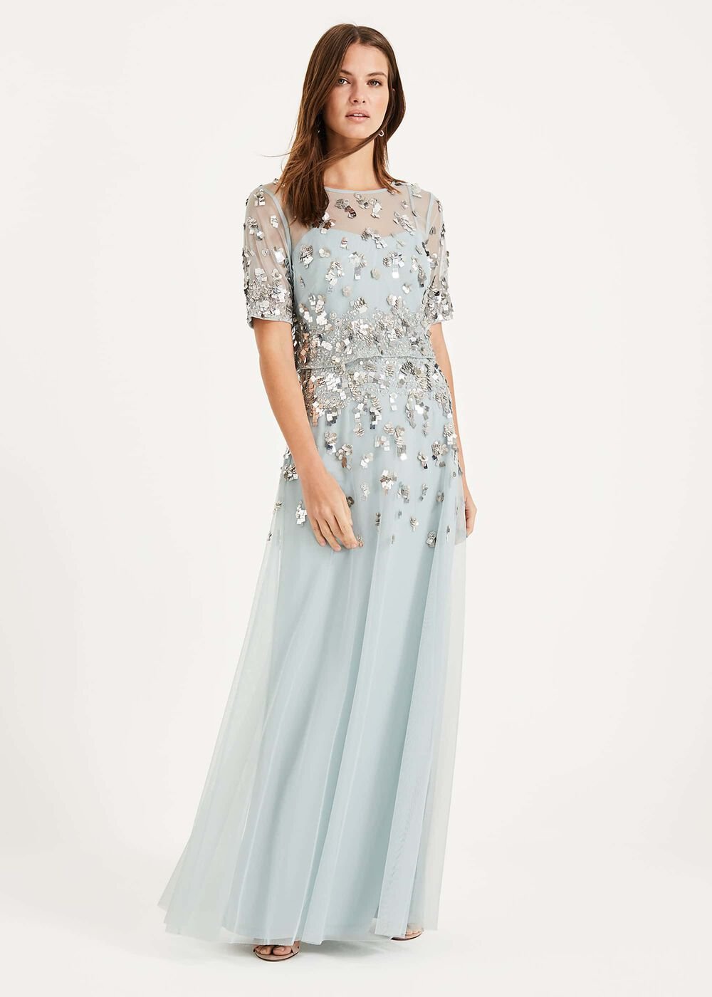 Christina Sequin Maxi Dress - Duck Egg/Silver