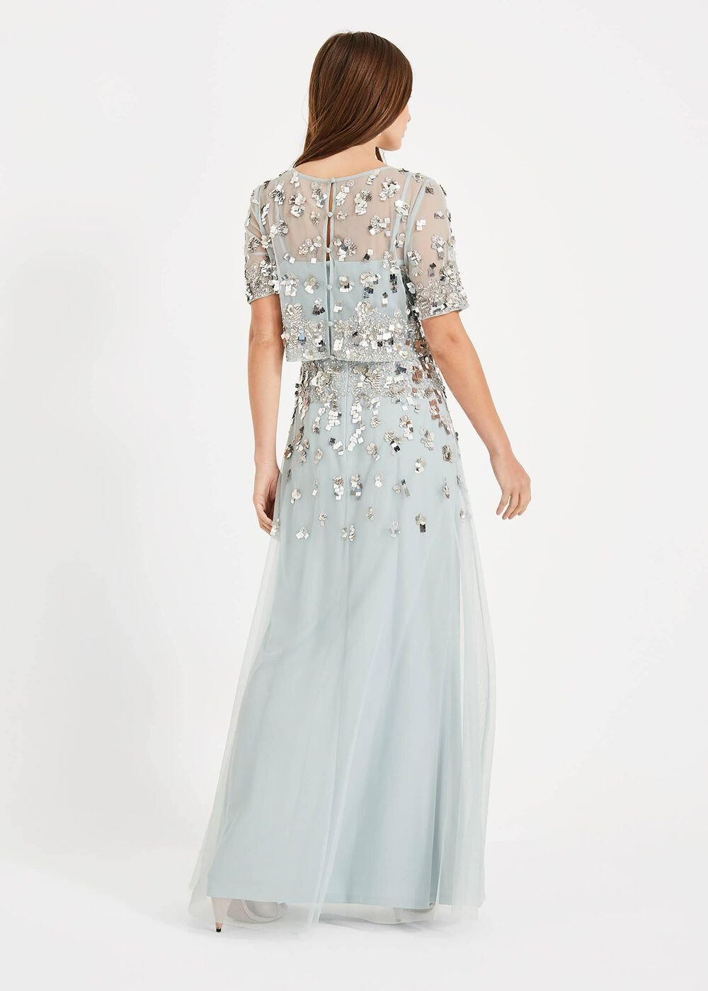 Christina Sequin Maxi Dress - Duck Egg/Silver