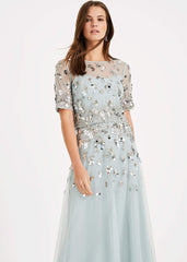 Christina Sequin Maxi Dress - Duck Egg/Silver