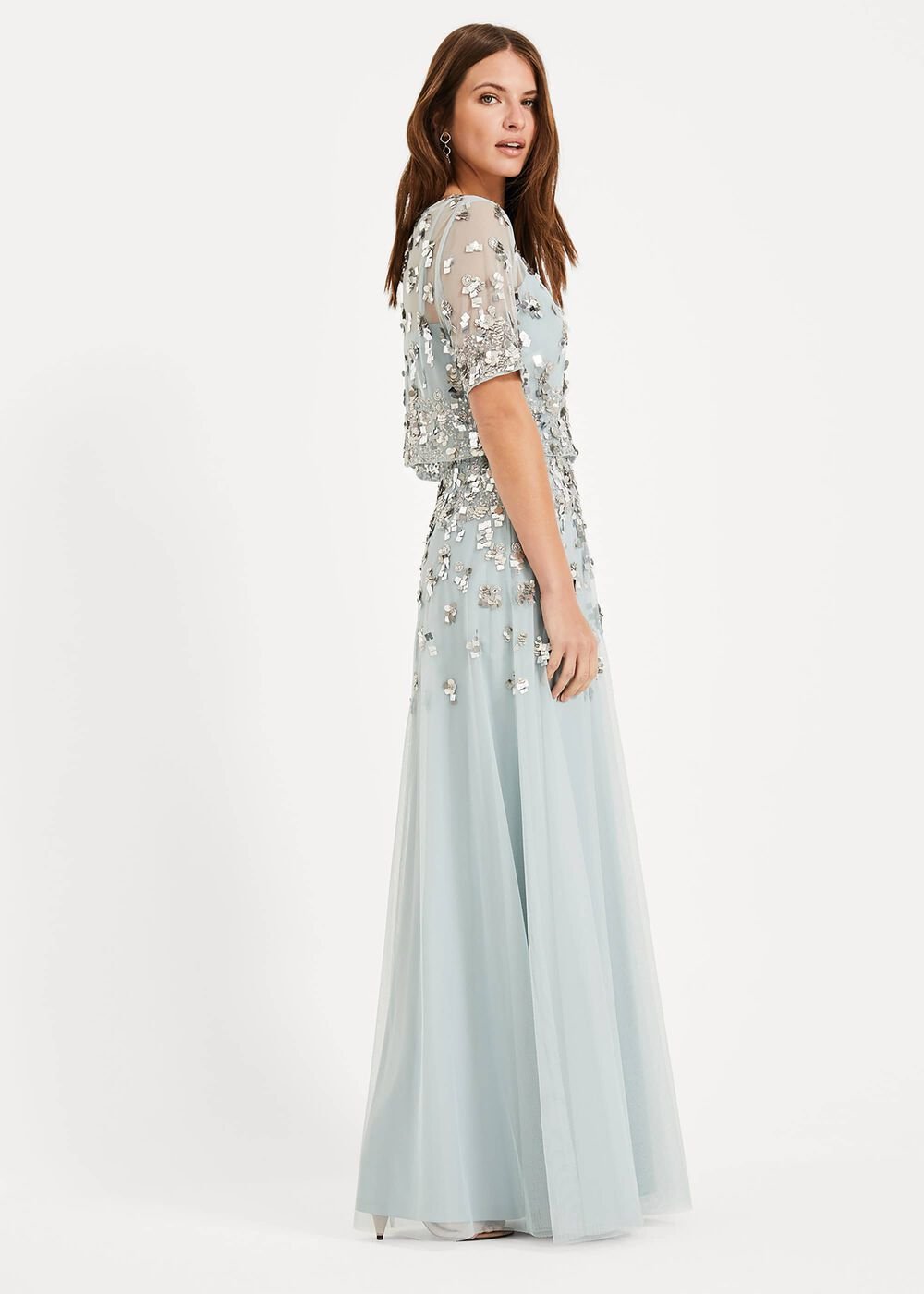 Christina Sequin Maxi Dress - Duck Egg/Silver