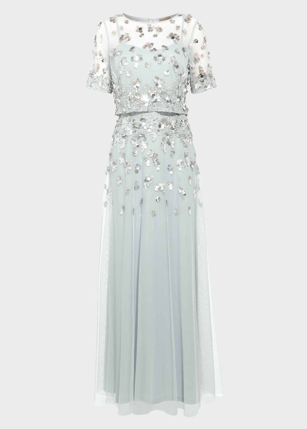 Christina Sequin Maxi Dress - Duck Egg/Silver