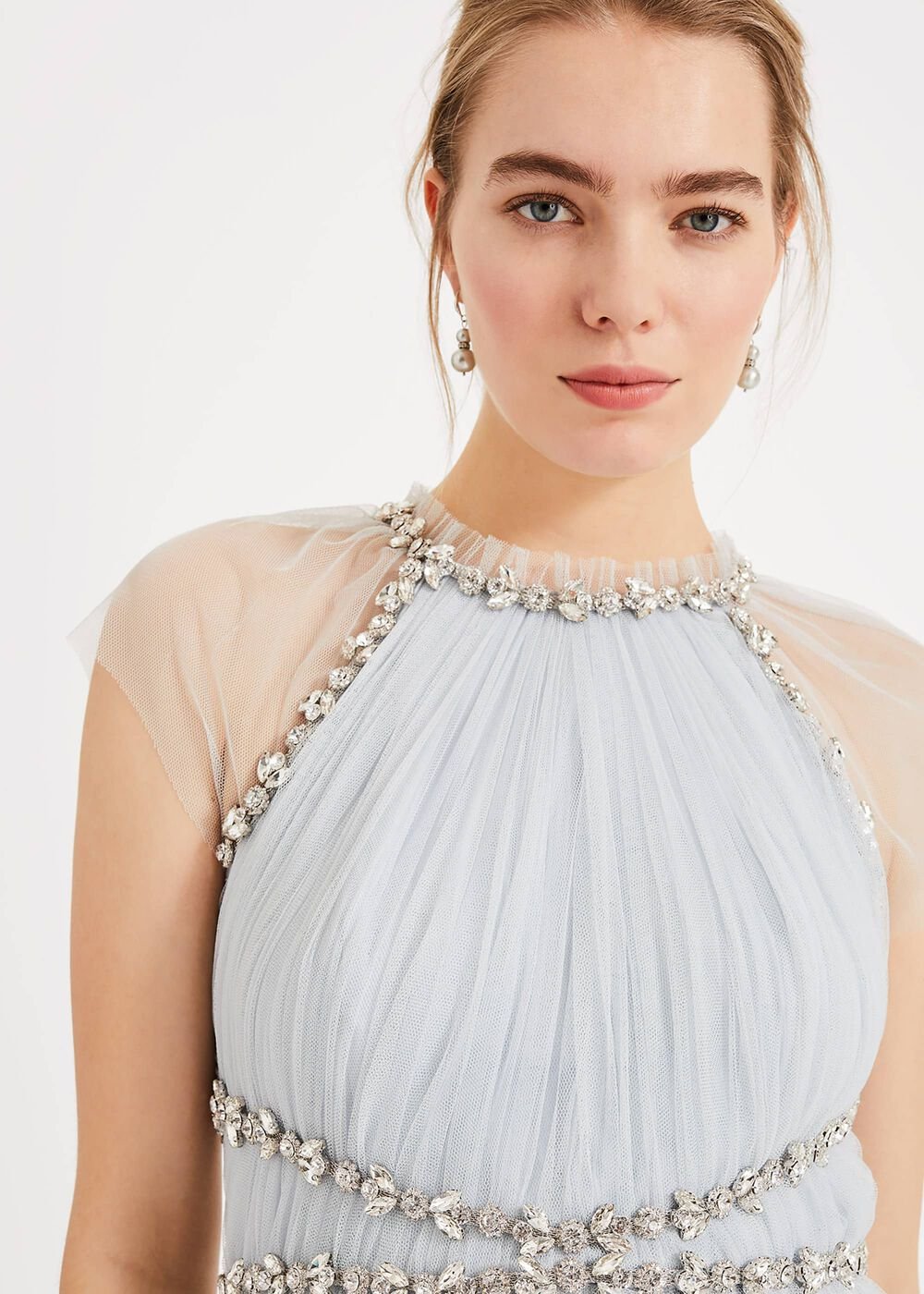 Gerona Pleated Tulle Dress - Ice Blue