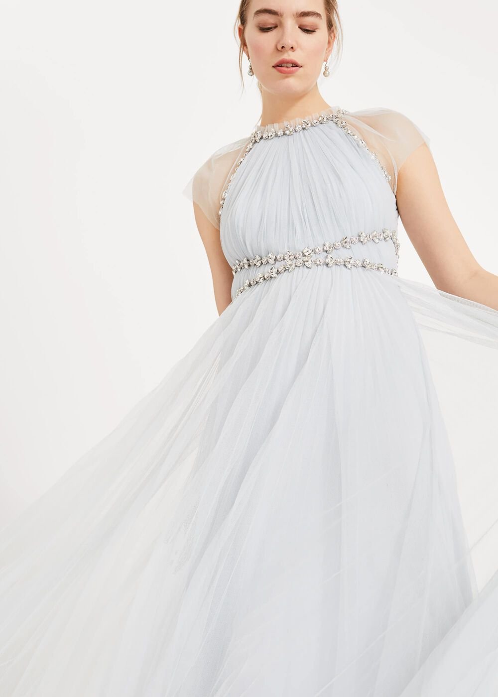 Gerona Pleated Tulle Dress - Ice Blue