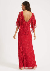 Aviana Tapework Lace Maxi Dress - Red