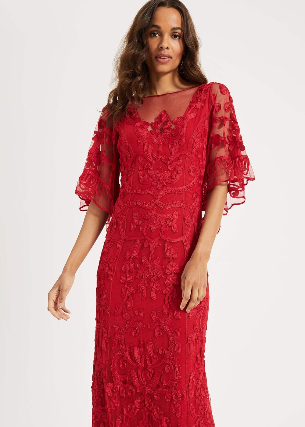 Aviana Tapework Lace Maxi Dress - Red