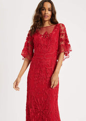 Aviana Tapework Lace Maxi Dress - Red
