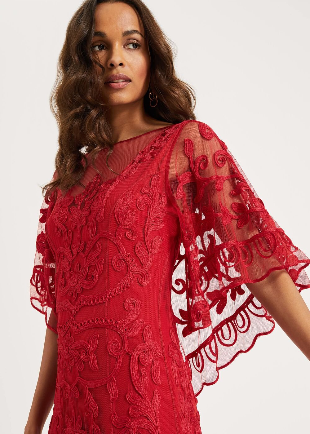 Aviana Tapework Lace Maxi Dress - Red