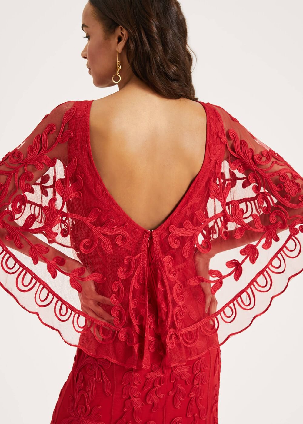 Aviana Tapework Lace Maxi Dress - Red