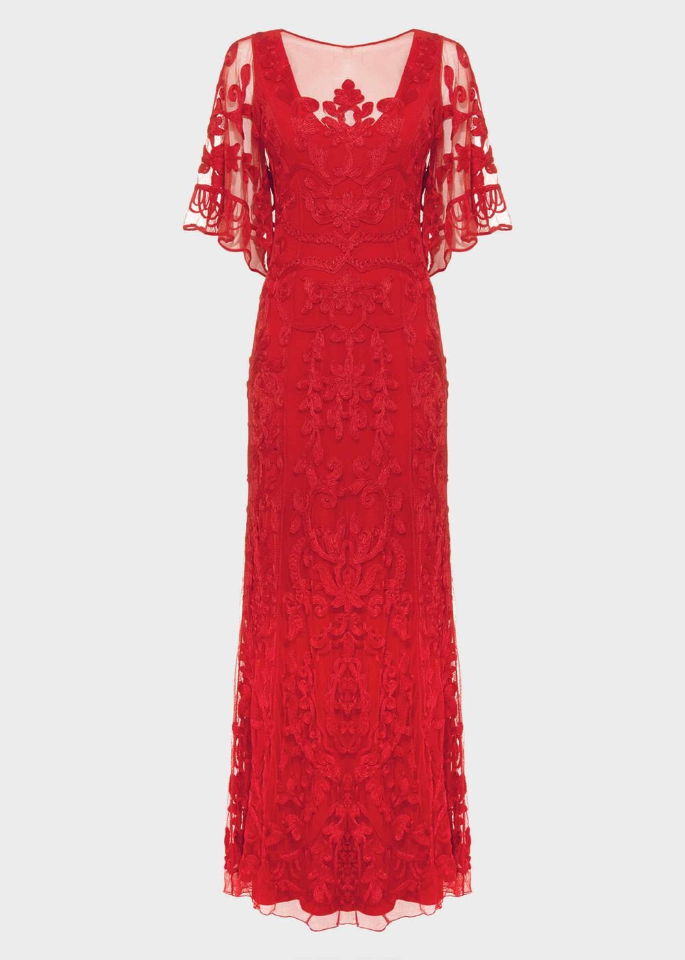 Aviana Tapework Lace Maxi Dress - Red